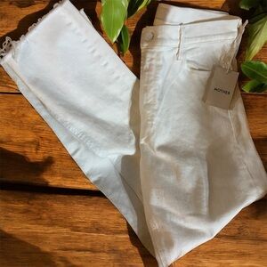 Mother 'The Mid Rise' White Dazzler Ankle Fray Denim Jean Size 31 New with tags